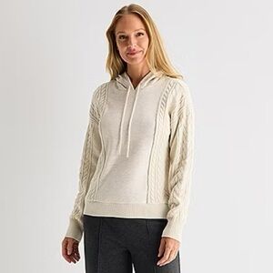 Liz Claiborne Cream Knit Hooded Sweater